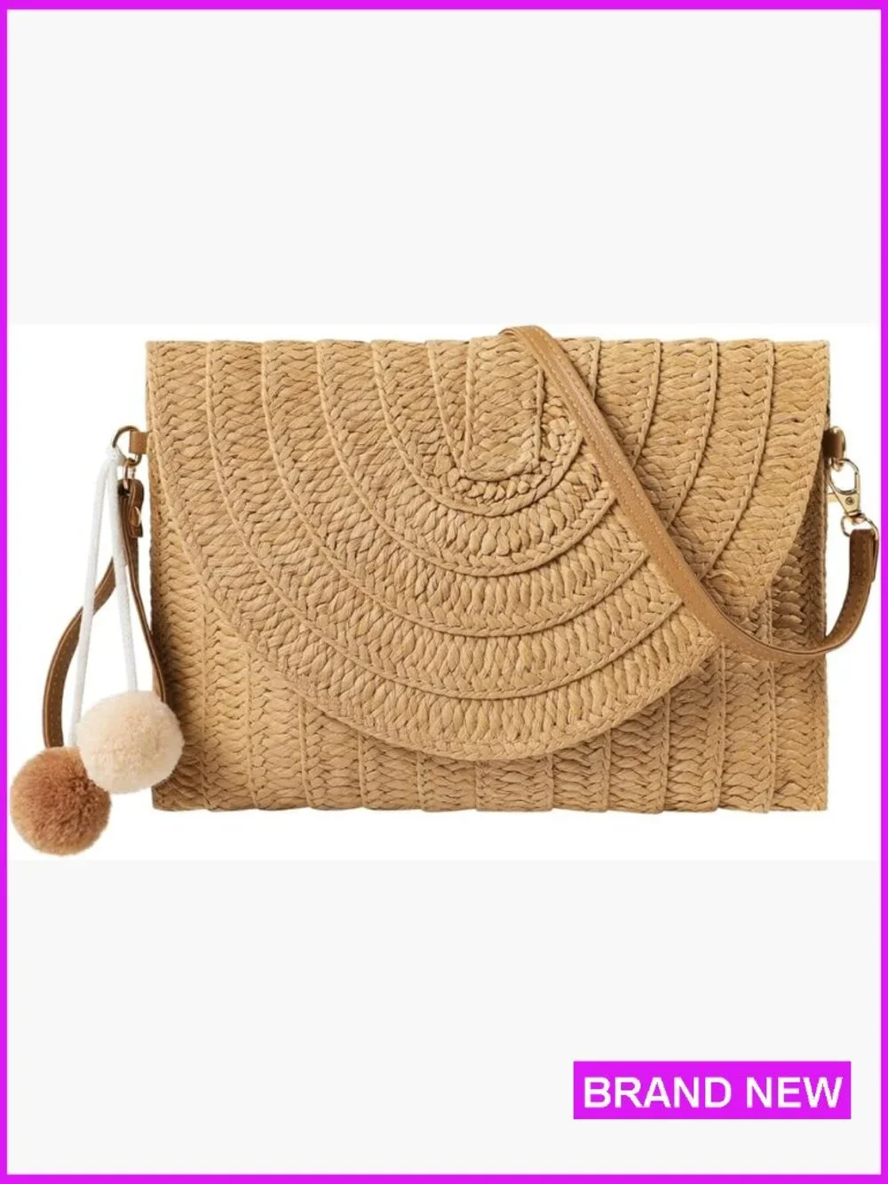 Woven Straw Crossbody Bag Handmade Summer Beach Purse Clutch Shoulder - Picture 1 of 7